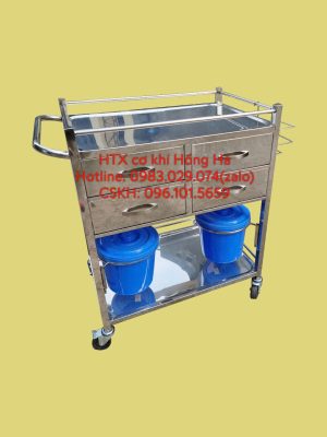 xe đẩy thuốc ti&ecirc;m inox, xe ngăn k&eacute;o inox, xe đẩy ti&ecirc;m c&oacute; ngăn k&eacute;o
